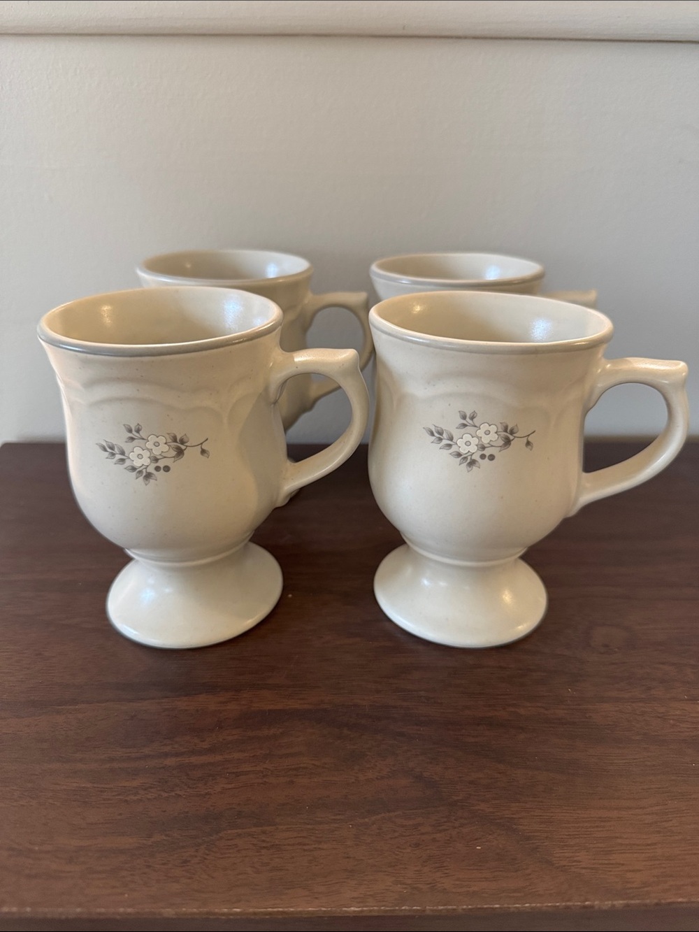 Vintage Pfaltzgraff Heirloom Floral Stoneware Pedestal Mugs - Set of 4